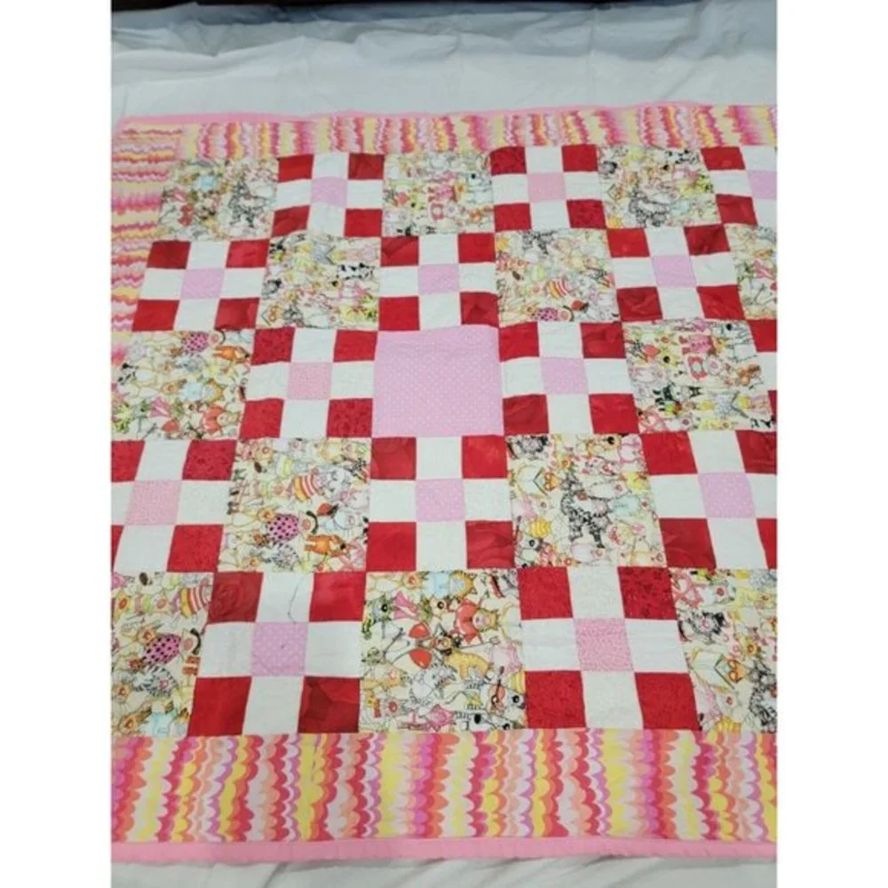 Vintage 90s Julies Journey Bunny Rabbit Quilted Blanket Handmade‎ Reversible